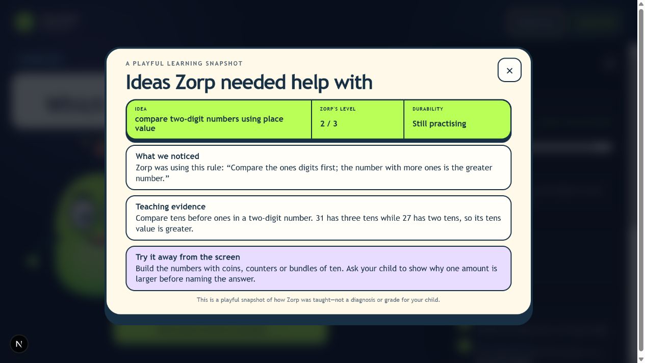 Parent view summarising the idea Zorp needed help with